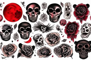 Red moon with scull and bear motives tattoo idea