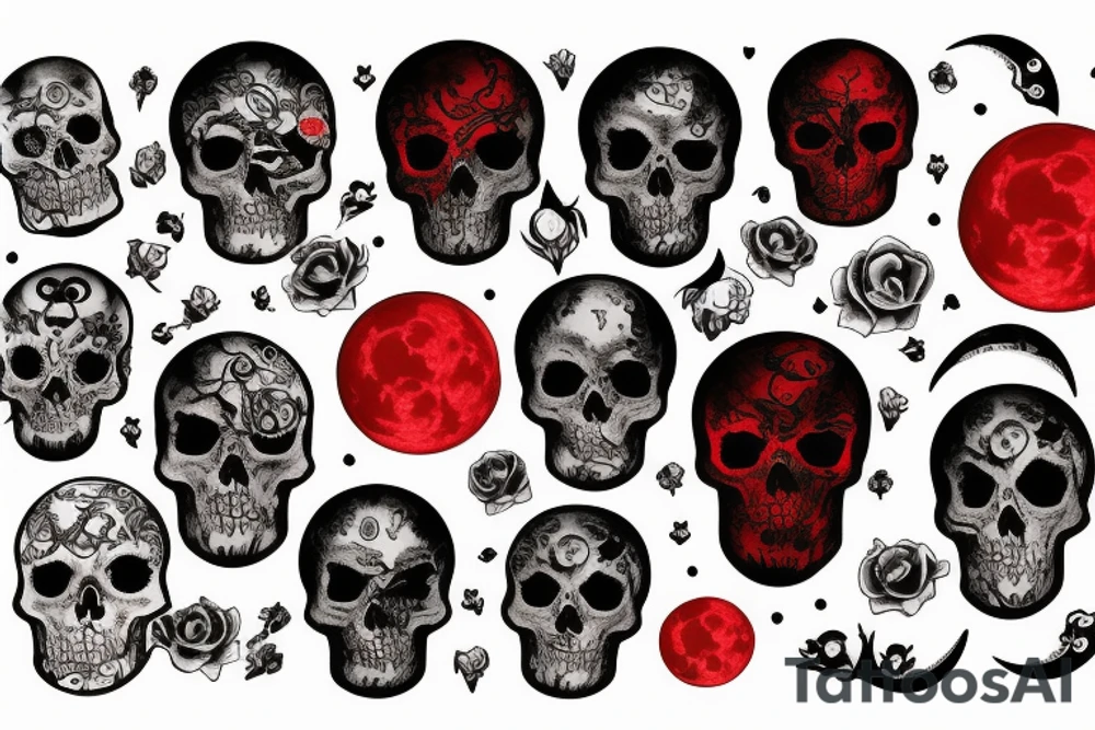 Red moon with scull tattoo idea