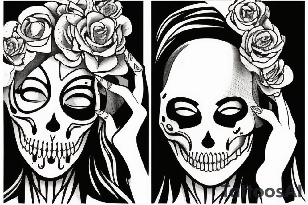 Saint woman with skull face tattoo idea