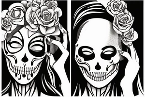 Saint woman with skull face tattoo idea