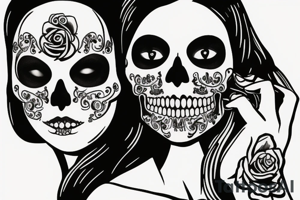 Saint woman with skull face tattoo idea