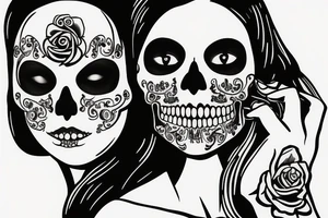 Saint woman with skull face tattoo idea