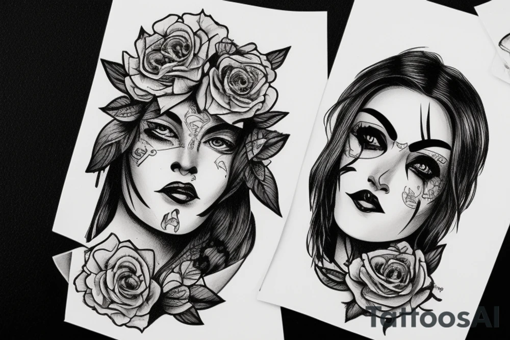Saint woman with dead face tattoo idea