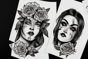 Saint woman with dead face tattoo idea