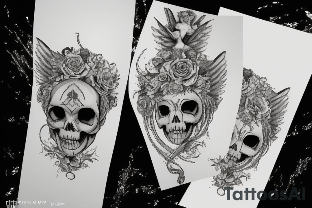 Angel with a skull face tattoo idea