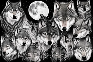 Pack of wolfs in the forest with the alpha in a cliff howiling to the full moon tattoo idea