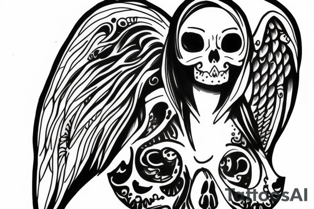 Angel with a skull face tattoo idea