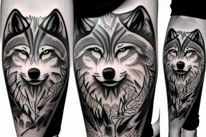Wolfs inside a wolf in the forest full moon tattoo idea