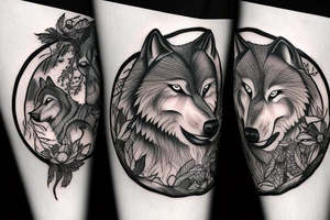 Wolfs inside a wolf in the forest full moon tattoo idea