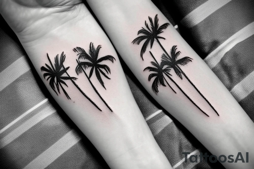 Palm trees with his and hers wedding bands intertwined tattoo idea
