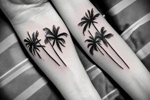 Palm trees with his and hers wedding bands intertwined tattoo idea