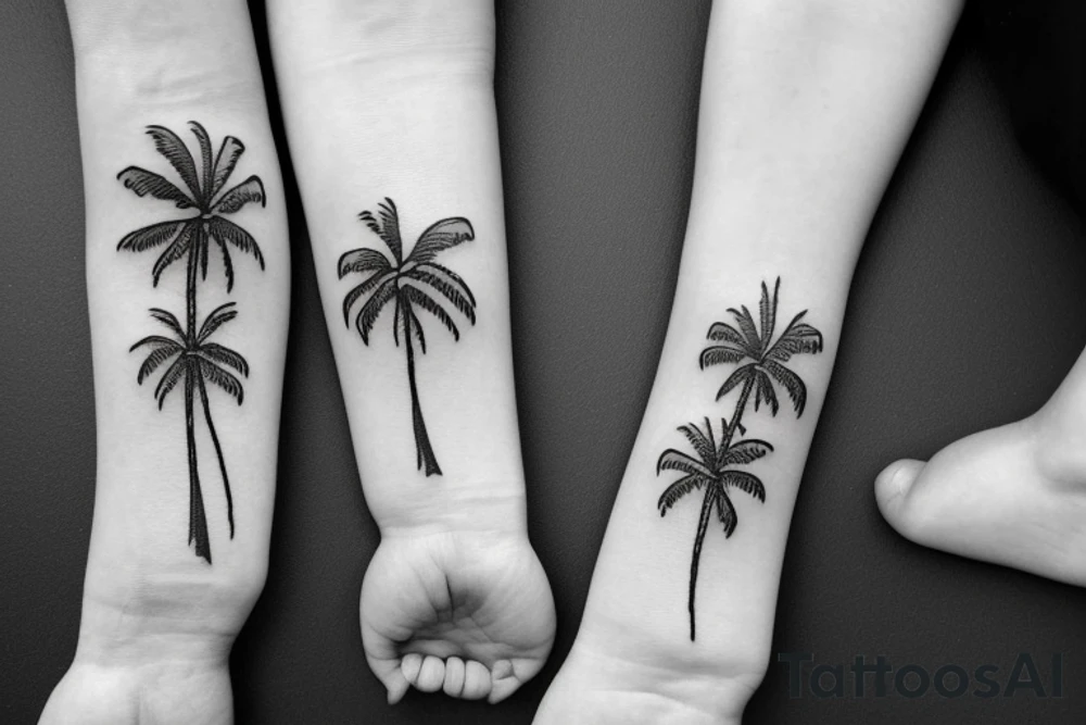 Palm trees with his and hers wedding bands intertwined tattoo idea
