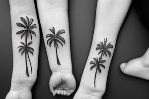 Palm trees with his and hers wedding bands intertwined tattoo idea