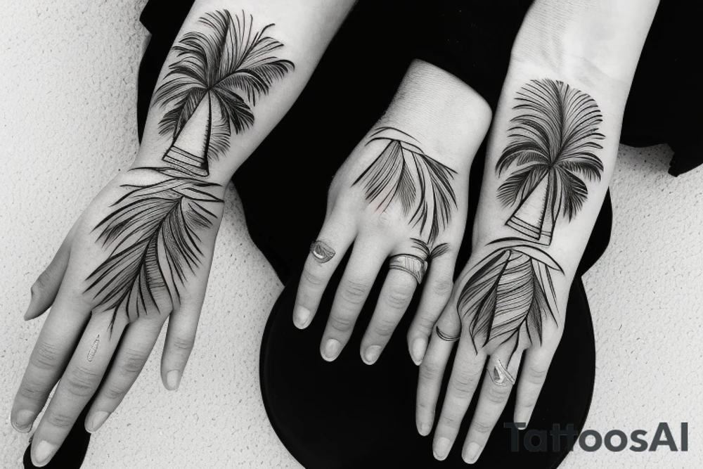 Palm trees with his and hers wedding bands intertwined tattoo idea