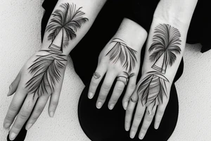 Palm trees with his and hers wedding bands intertwined tattoo idea