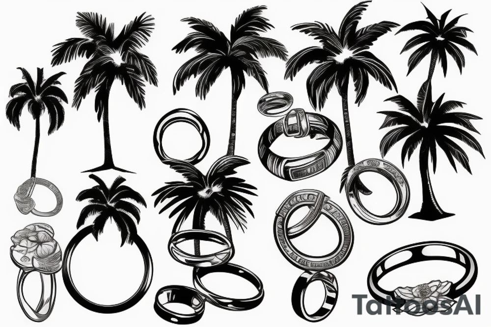 Palm trees and wedding rings tattoo idea
