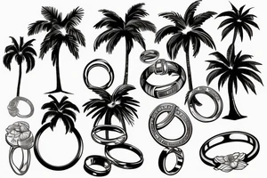 Palm trees and wedding rings tattoo idea