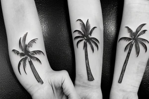 Palm trees and wedding rings tattoo idea