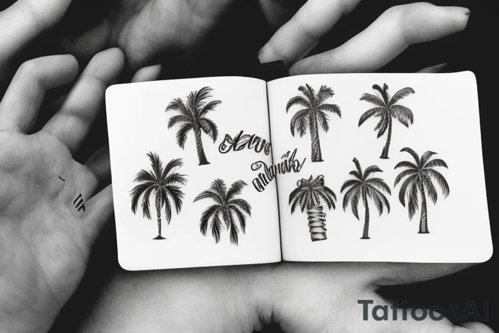 Wedding rings on palm trees tattoo idea