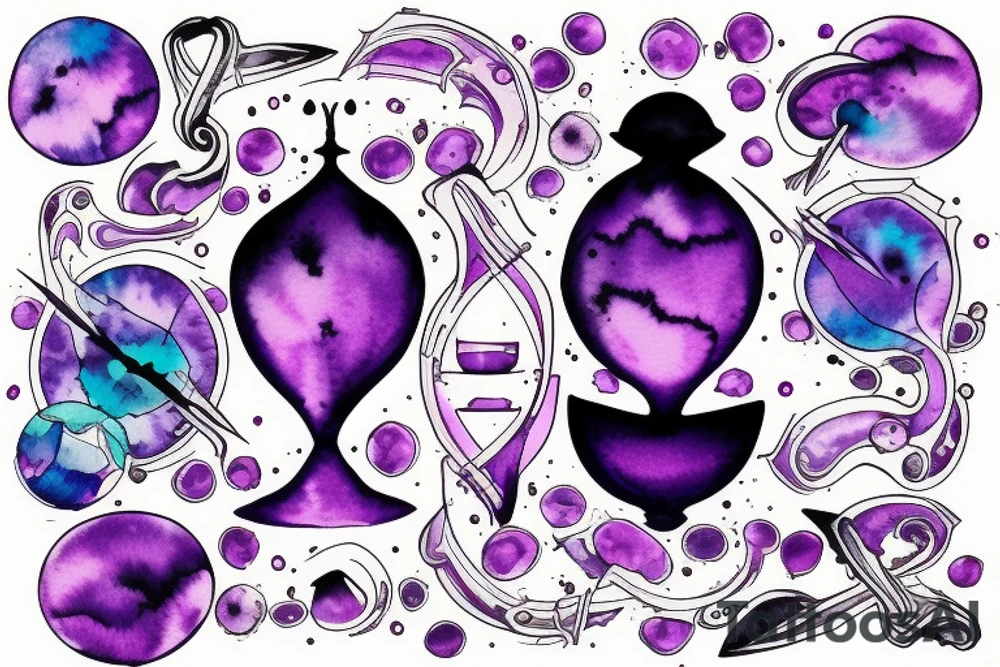 Hourglass with Purple Nebula inside, with the contents spilling to the side tattoo idea