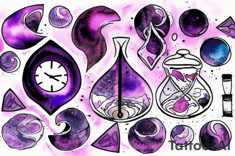 Hourglass with Purple Nebula inside, with the contents spilling to the side tattoo idea