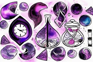 Hourglass with Purple Nebula inside, with the contents spilling to the side tattoo idea