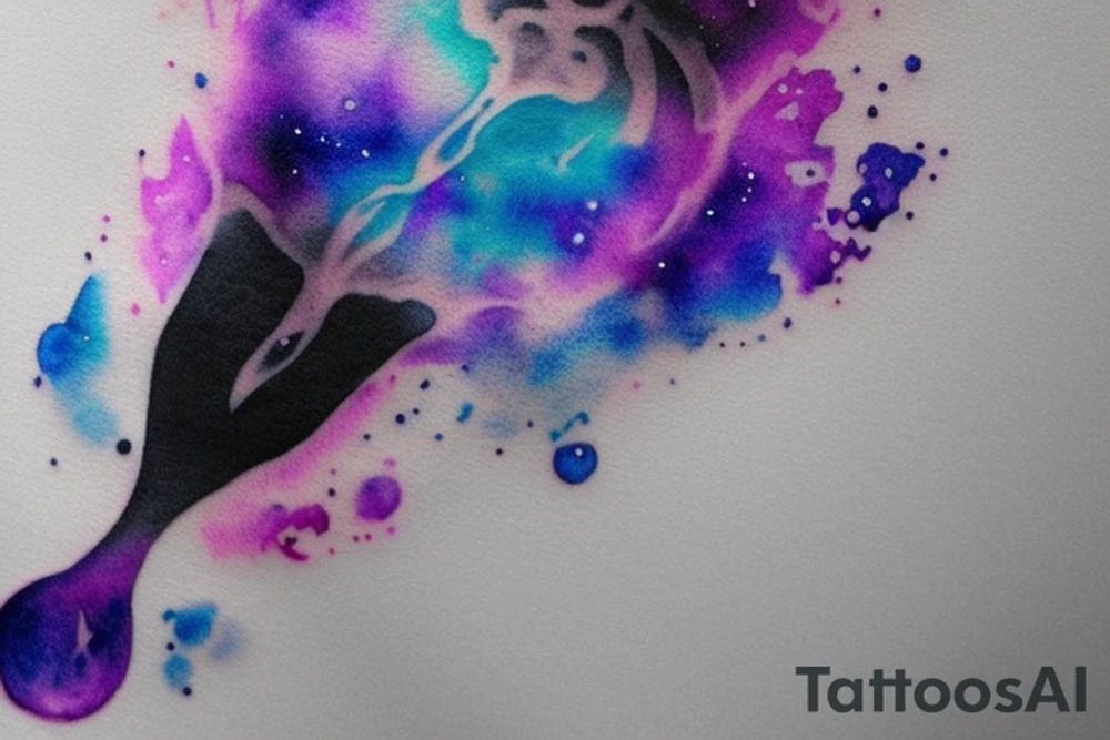 You could have an hourglass shape in black ink, filled with a purple nebula design. To give it a more ethereal look, the nebula could be created using watercolor techniques. Some of the purple nebula could spill out of the hourglass and drip down the side in a similar watercolor style. tattoo idea