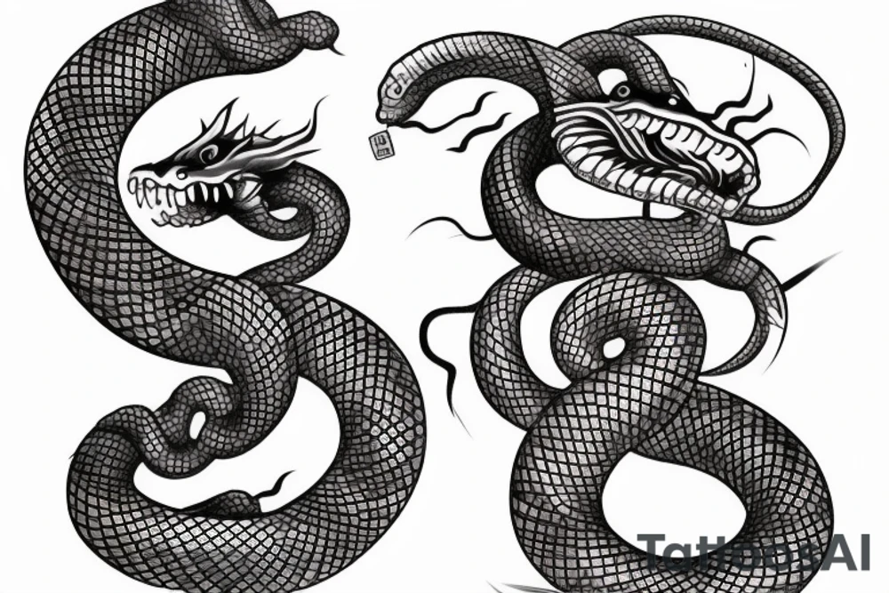 Snake biting its tail Japanese style full sleeve tattoo idea