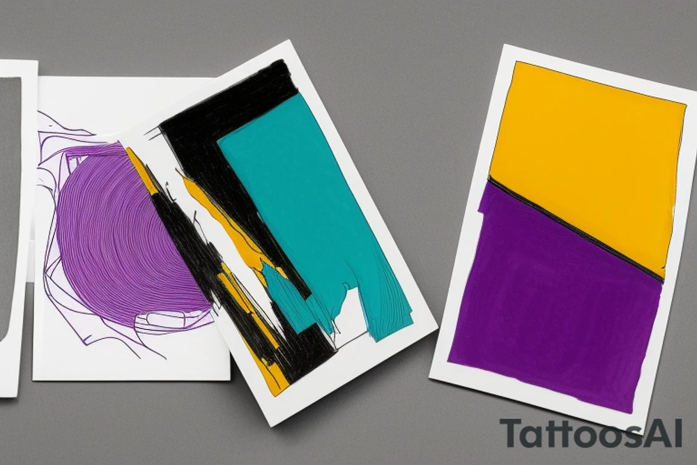 card sized

thick black lines, with teal, amber and purple being the only used colors.

A man is running through a airport terminal in the universe piecing it back together tattoo idea