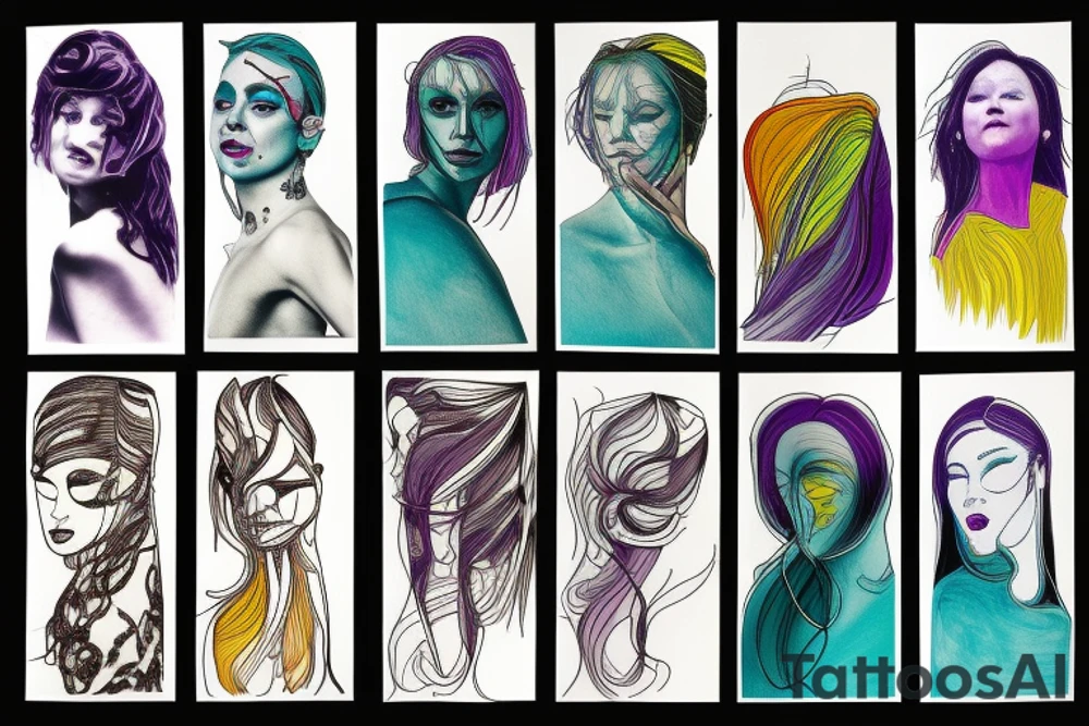 card sized

thick black lines, with teal, amber and purple being the only used colors.

A women is running through a airport terminal in the universe piecing it back together tattoo idea