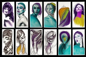 card sized

thick black lines, with teal, amber and purple being the only used colors.

A women is running through a airport terminal in the universe piecing it back together tattoo idea