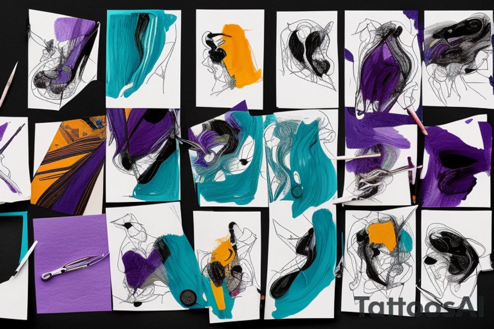card sized

thick black lines, with teal, amber and purple being the only used colors.

A person is running through an airport terminal in the universe piecing it back together tattoo idea