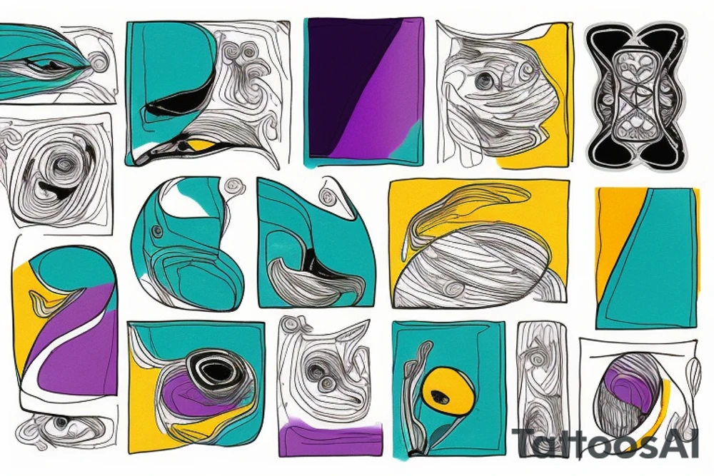 card sized

thick black lines, with teal, amber and purple being the only used colors.

A human being is relaxing in a boat going down a  river in the universe tattoo idea