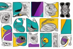 card sized

thick black lines, with teal, amber and purple being the only used colors.

A human being is relaxing in a boat going down a  river in the universe tattoo idea