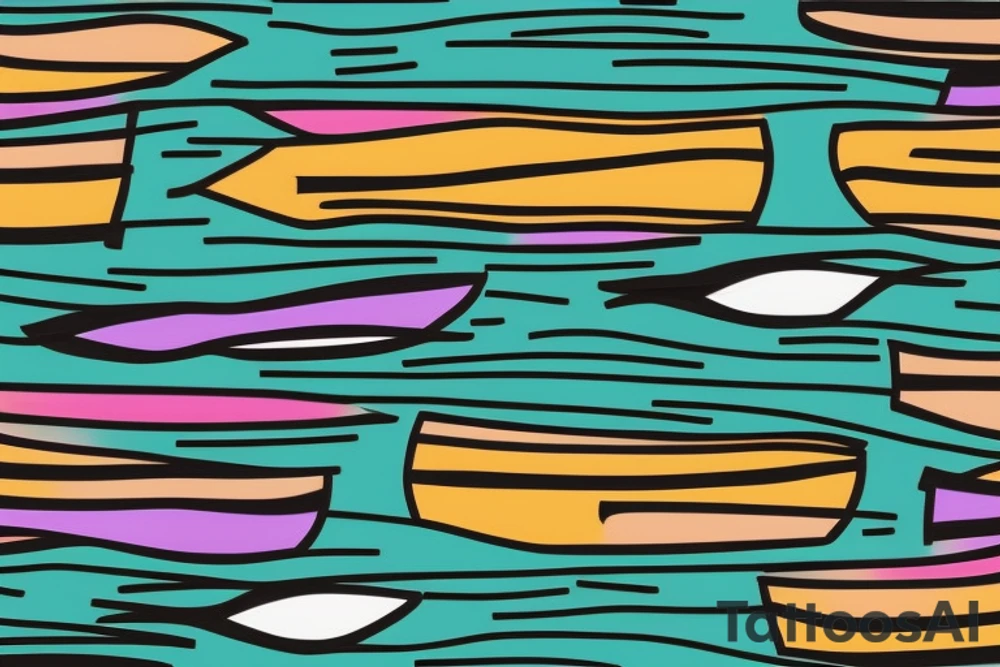 card sized

thick black lines, with teal, amber and purple being the only used colors.

A human being is relaxing in a boat going down a  river in the universe tattoo idea