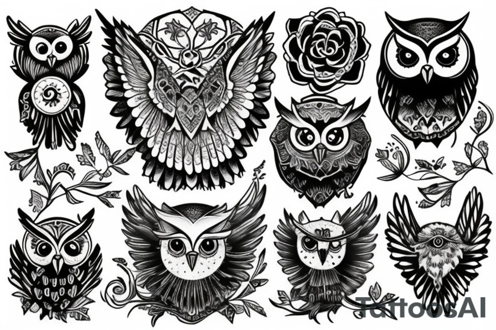 Owl looking forward tattoo idea