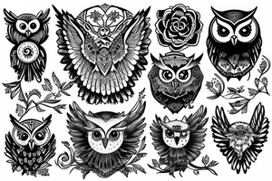 Owl looking forward tattoo idea