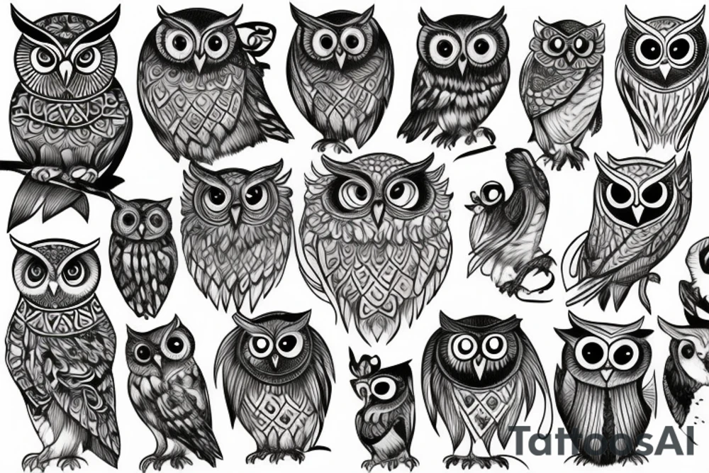 Owl looking forward tattoo idea