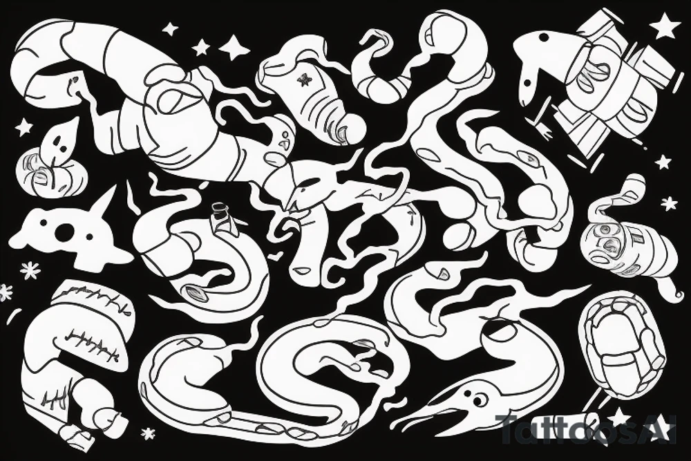 Astronaut snake dancing on river tattoo idea