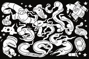 Astronaut snake dancing on river tattoo idea