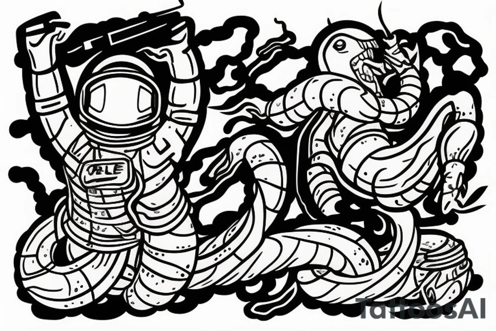 Astronaut snake dancing on river tattoo idea