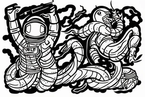 Astronaut snake dancing on river tattoo idea