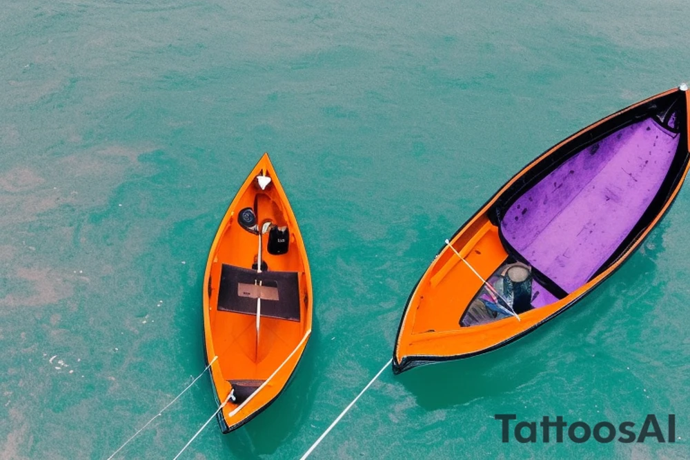 card sized

thick black lines, with teal, amber and purple being the only used color in the rivers.The man in the boat is grey and orange. the surround area around the river is a multi color 4d galaxy

A human being is relaxing in a boat going down a river in the universe tattoo idea