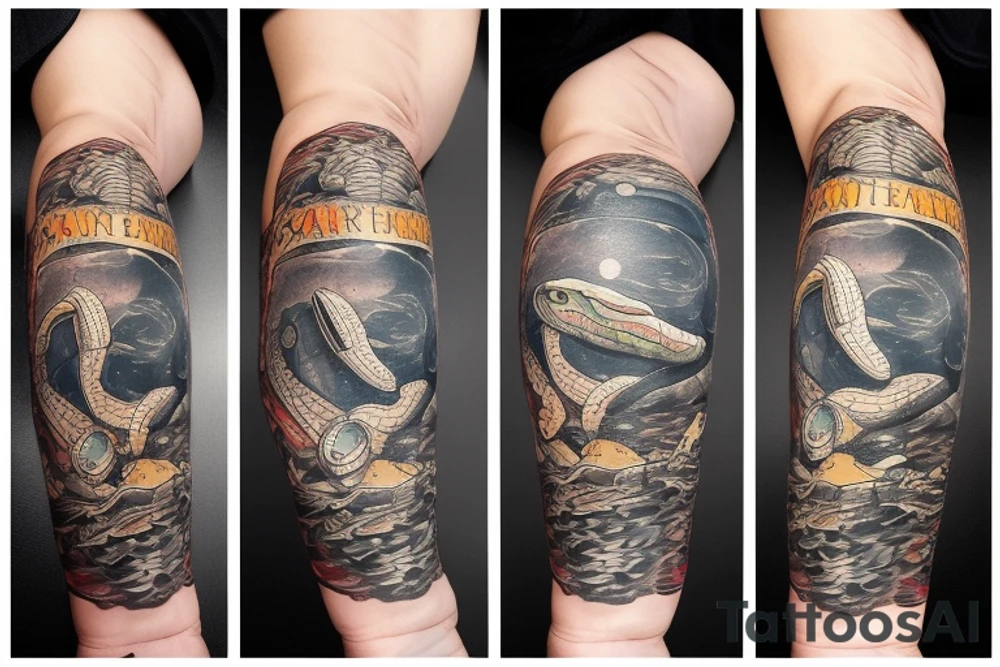 Astronaut snake dancing on river tattoo idea