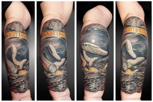 Astronaut snake dancing on river tattoo idea