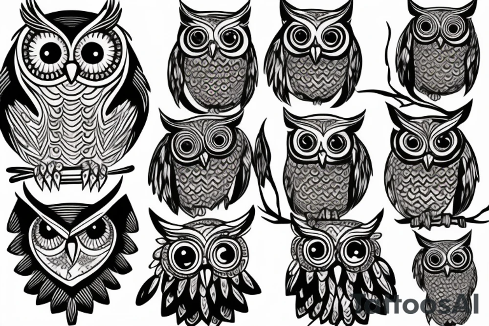 Owl looking forward tattoo idea