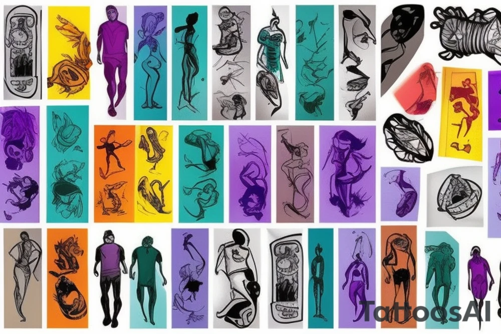 A Card sized tattoo on the left fore arm

The only colors used are variations of teal, amber and purple.
A Man is running down an ever stretching hallway with the visible universe being seen through the glass windows. As he runs the pathway and hallway is being put together step by step tattoo idea