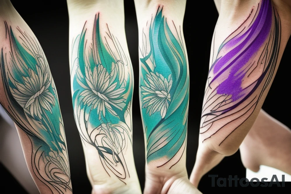 A Card sized tattoo on the left fore arm

The only colors used are variations of teal, amber and purple.
A Man is running down an ever stretching hallway with the visible universe being seen through the glass windows. As he runs the pathway and hallway is being put together step by step tattoo idea