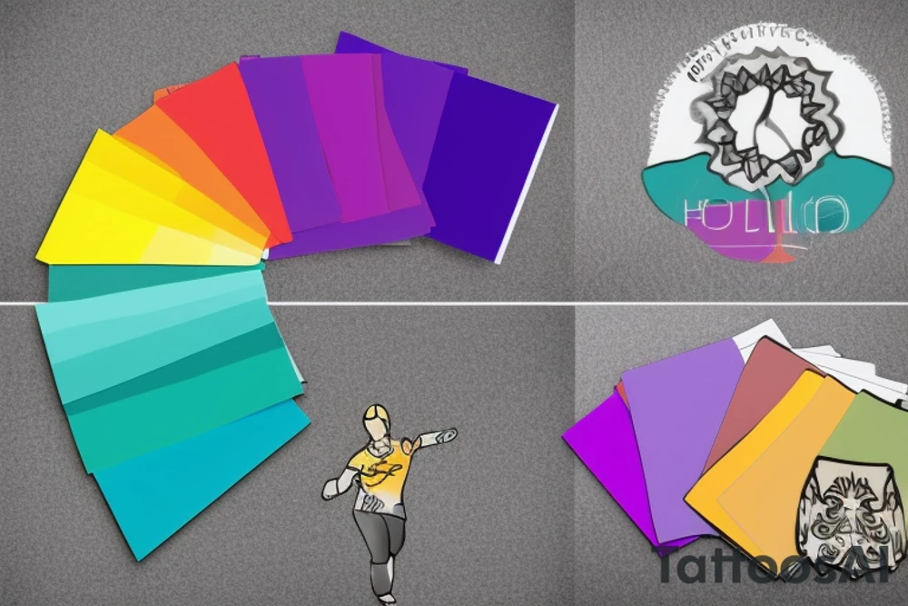 A Card sized tattoo on the left fore arm

The only colors used are variations of teal, amber and purple.
A Man is running down an ever stretching hallway with the visible universe being seen through the glass windows. As he runs the pathway and hallway is being put together step by step tattoo idea