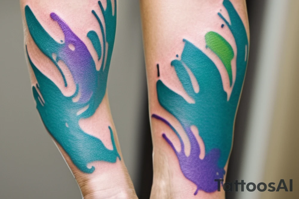 A Card sized tattoo on the left fore arm

The only colors used are variations of teal, amber and purple.
A Man is running down an ever stretching hallway with the visible universe being seen through the glass windows. As he runs the pathway and hallway is being put together step by step tattoo idea